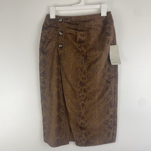 Zara Basic Women's Snakeskin Print Midi Skirt Size S Brown Faux Suede NWT - Picture 1 of 9